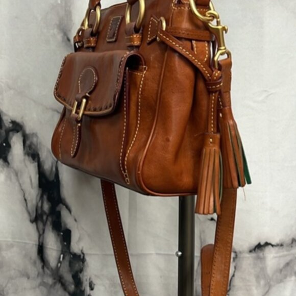 (SOLD) DOONEY & BOURKE VINTAGE STYLE BROWN LEATHER HANDBAG Multi Handle Options - Picture 3 of 10